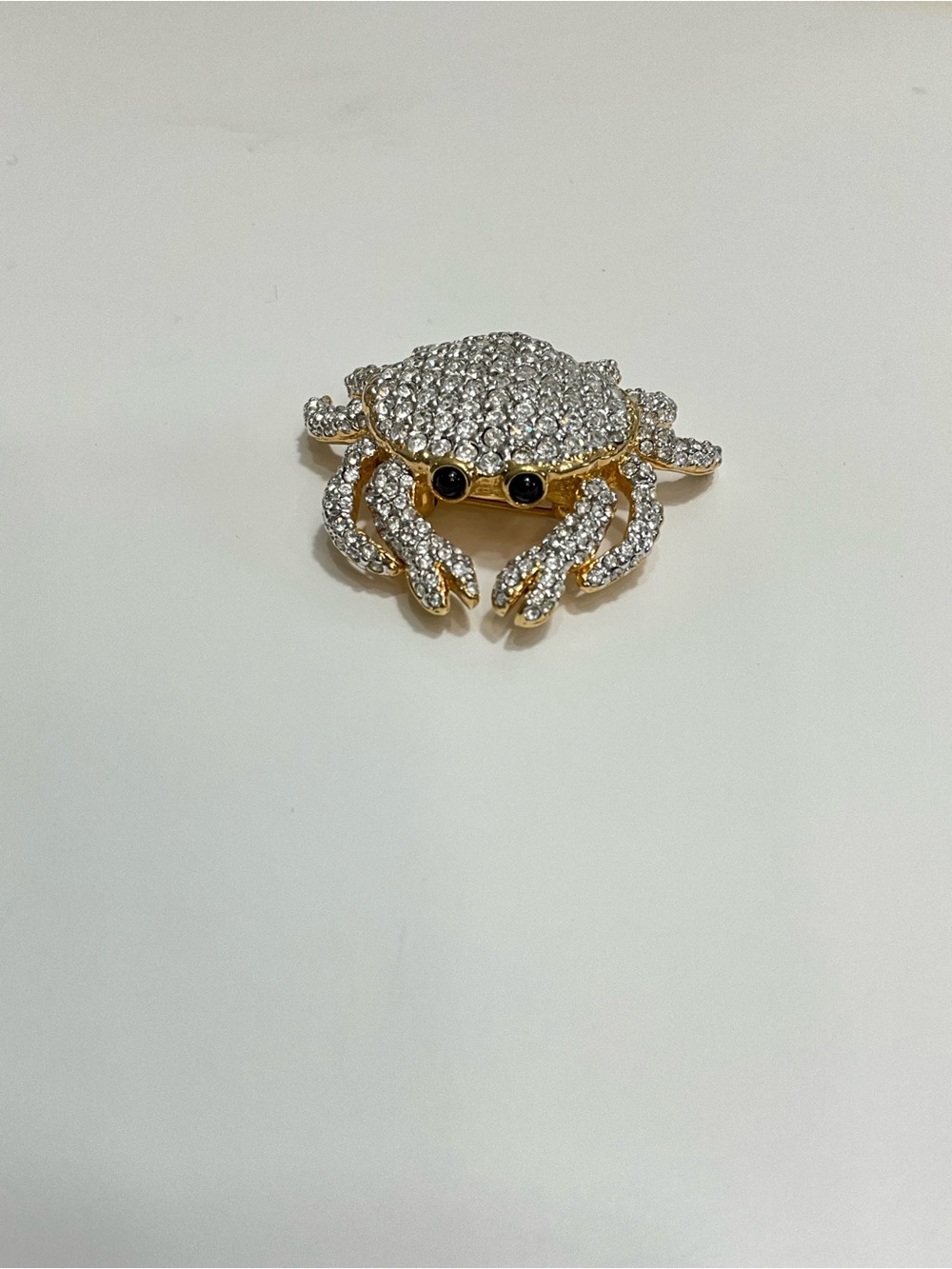 SWAROVSKI Crystal Crab Brooch Gold Tone Pave Pin Black Crystal Eyes Signed